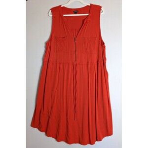 Torrid Shirt Dress Orange Mini Challis Zip-Front Sleeveless Drawstring Size 2 2X